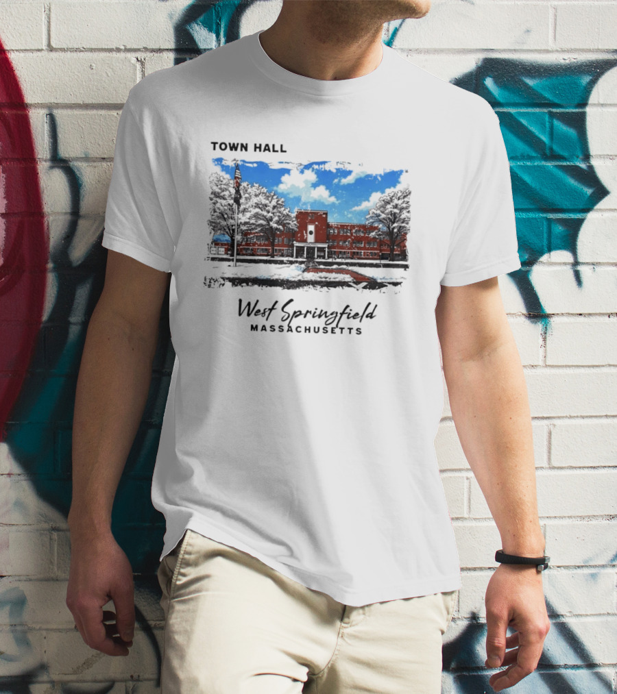 Town Hall West Springfield Massachusetts Snow Covered Red Brick Building T-Shirt