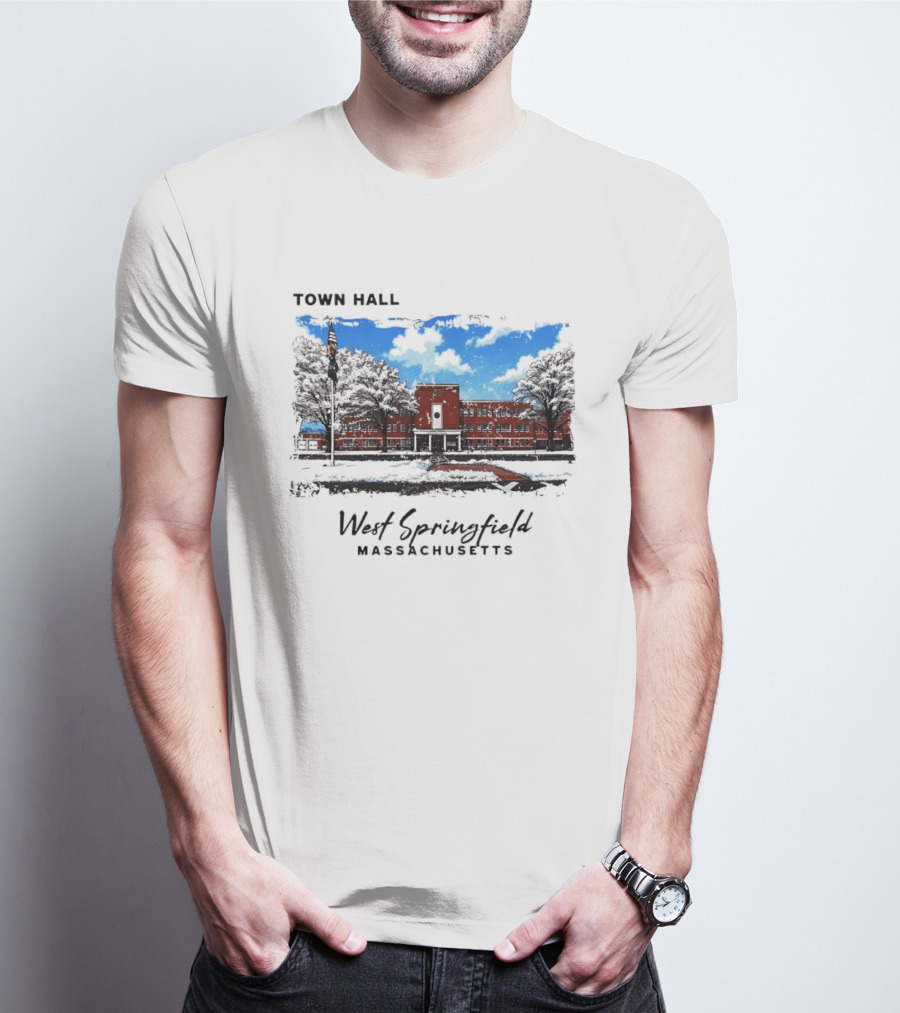 Town Hall West Springfield Massachusetts Snow Covered Red Brick Building T-Shirt