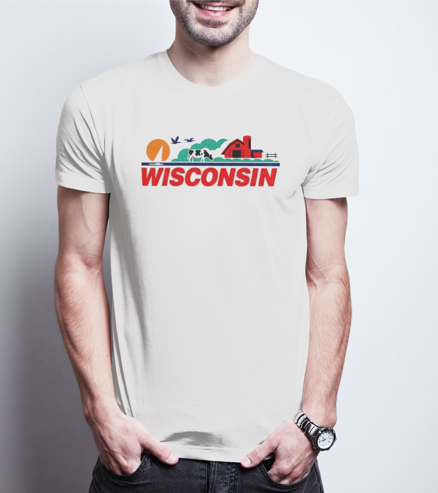 Wisconsin Dairy Cow Barn Sunset Landscape T-Shirt
