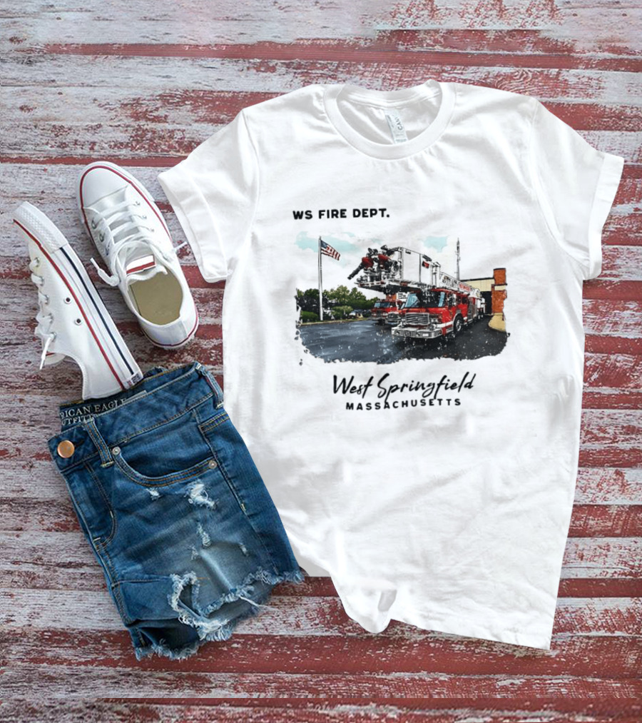 Ws Fire Dept West Springfield Massachusetts Truck Ladder American Flag T-Shirt
