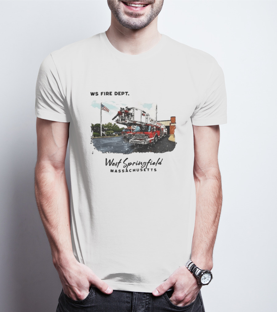 Ws Fire Dept West Springfield Massachusetts Truck Ladder American Flag T-Shirt
