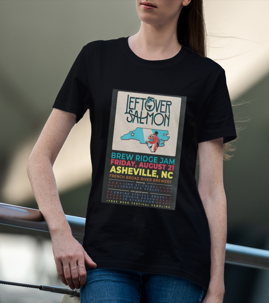Leftover Salmon Brew Ridge Jam Asheville August 21 French Broad River Brewery Jon Stickley Jonathan Scales Coyote Rodeo Festival Free Beer Sampling T-Shirt