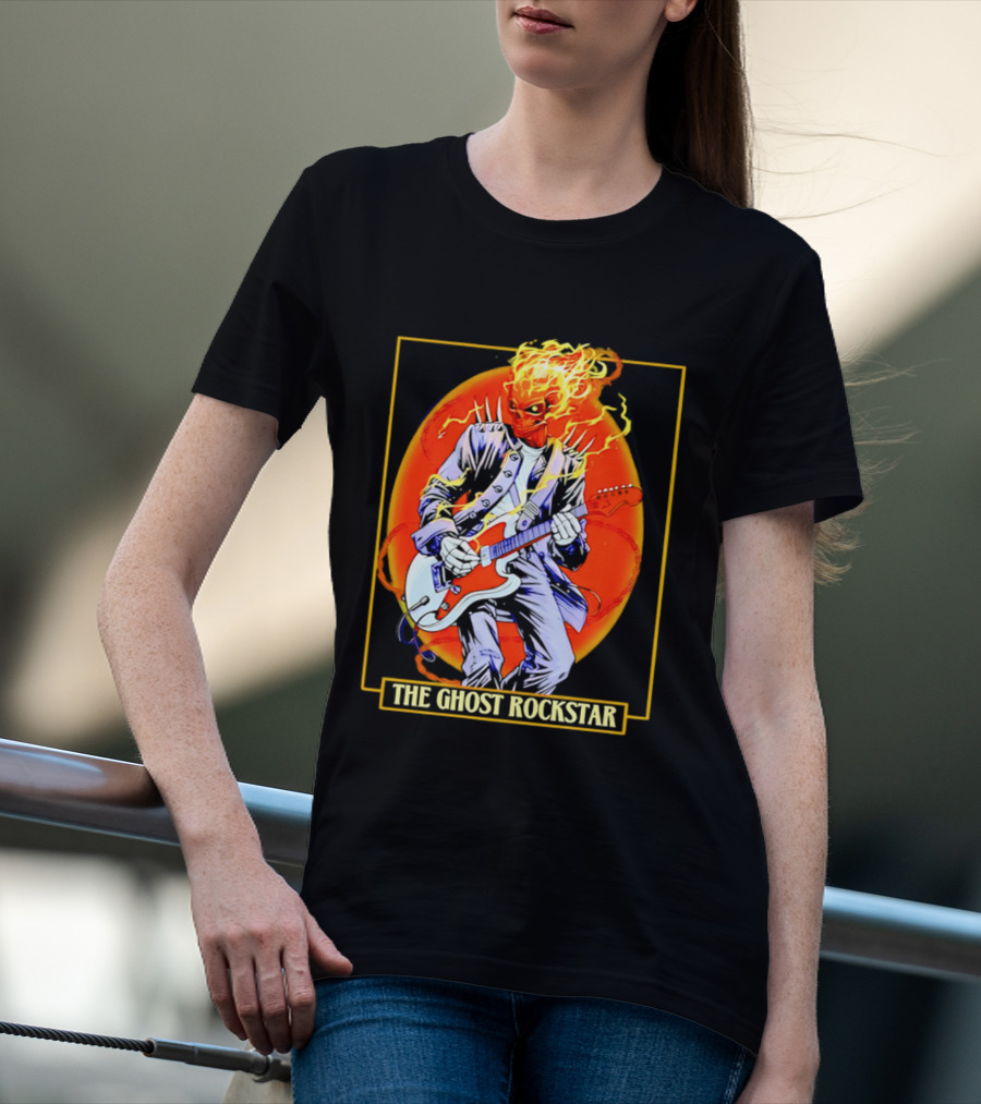 Ghost Rider The Ghost Rockstar Flaming Guitar Hero Fiery Skull T-Shirt