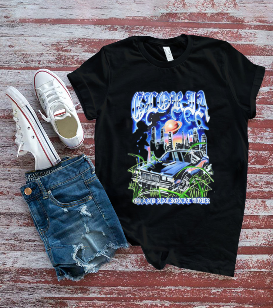 Gloria Grand National Tour Classic Car City Skyline Planet T-Shirt