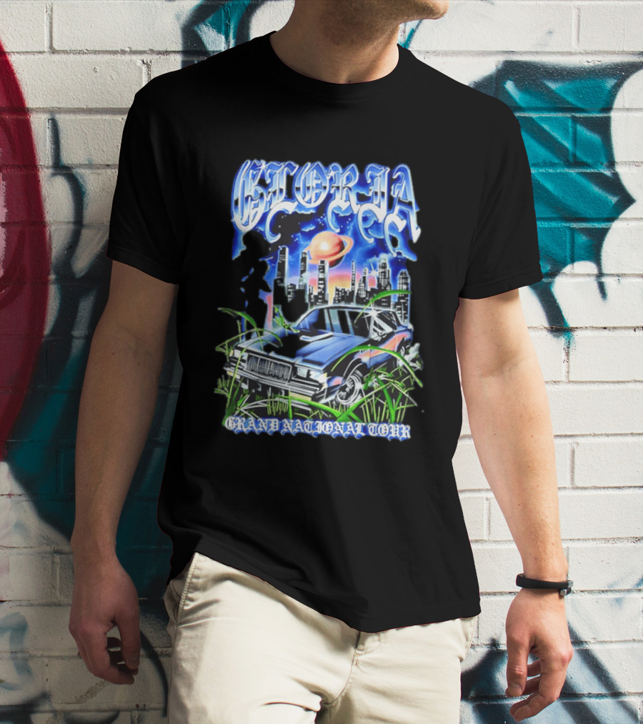 Gloria Grand National Tour Classic Car City Skyline Planet T-Shirt