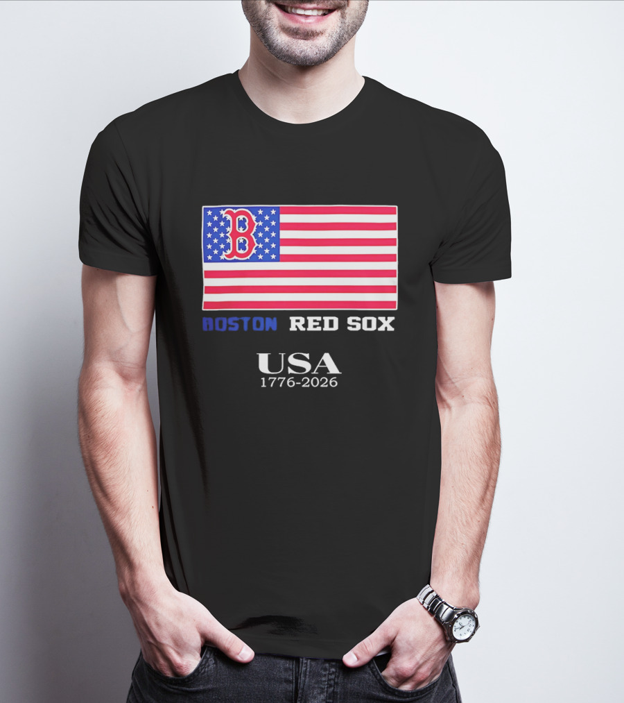 Boston Red Sox USA 1776 2026 American Flag White Stars T-Shirt