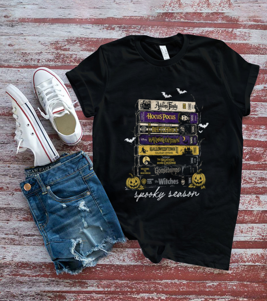 Spooky Season VHS Collection Hocus Pocus Beetlejuice Halloweentown Ghostbusters Halloween Movies T-Shirt