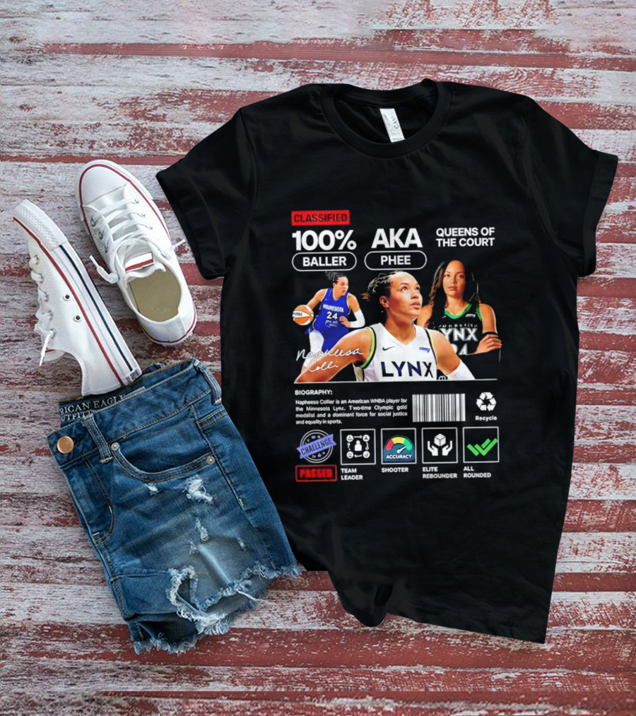 Napheesa Collier Minnesota Lynx 100% Baller AKA Phee Queens Of The Court T-Shirt
