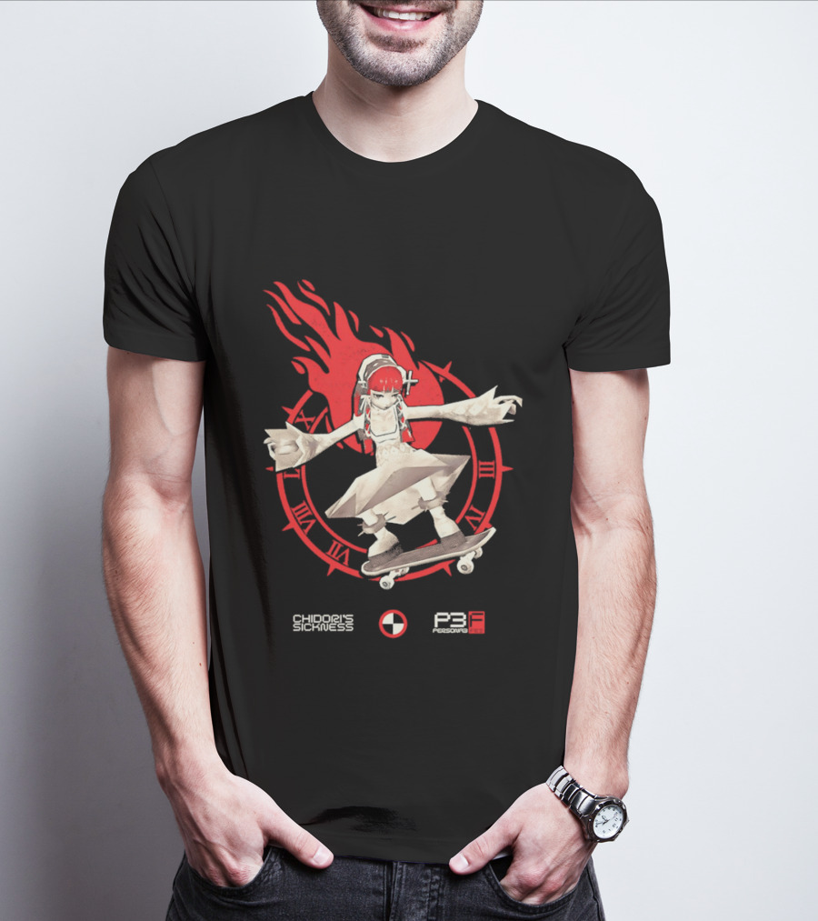 Chidoris Sickness Persona3 Fes P3F Flame Skater T-Shirt