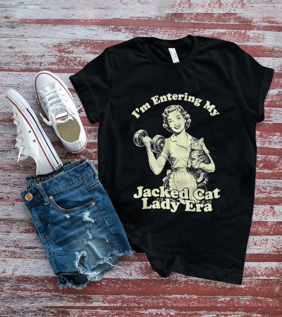 I'm Entering My Jacked Cat Lady Era Retro Fitness Cats T-Shirt