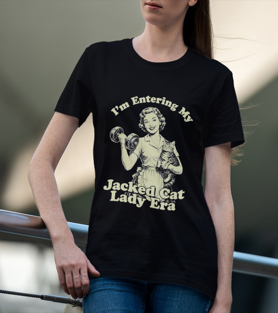 I'm Entering My Jacked Cat Lady Era Retro Fitness Cats T-Shirt