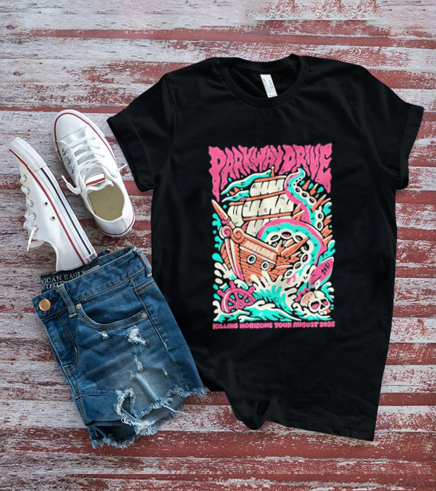 Parkway Drive Killing Horizons Tour Adelaide August 2026 Ship And Tentacle T-Shirt