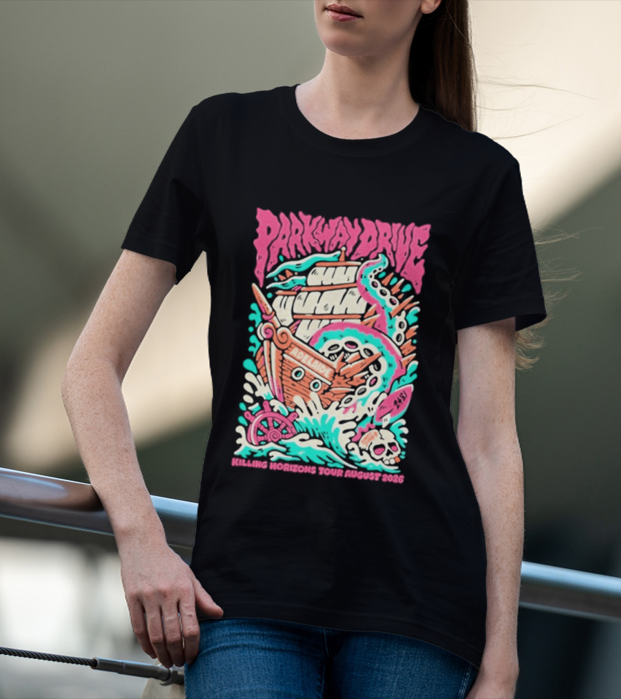 Parkway Drive Killing Horizons Tour Adelaide August 2026 Ship And Tentacle T-Shirt