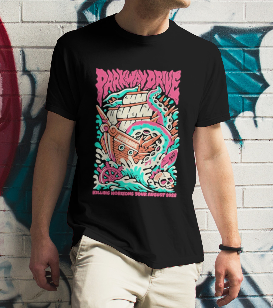 Parkway Drive Killing Horizons Tour Adelaide August 2026 Ship And Tentacle T-Shirt