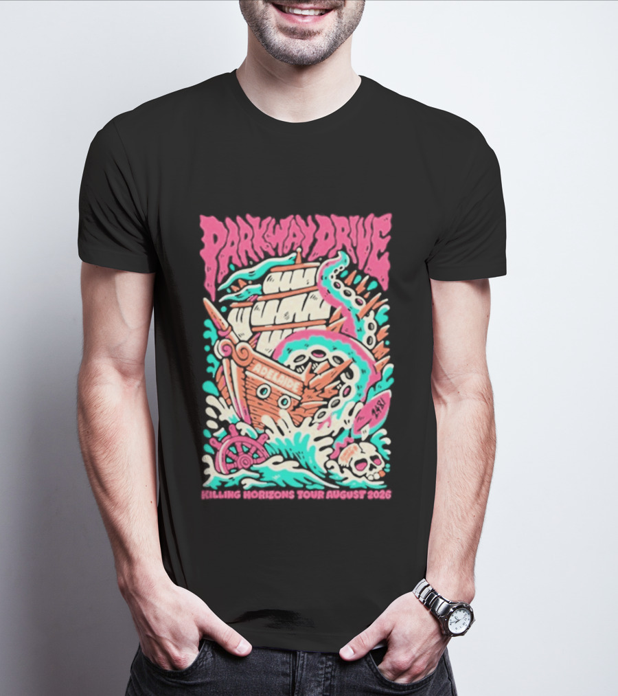 Parkway Drive Killing Horizons Tour Adelaide August 2026 Ship And Tentacle T-Shirt