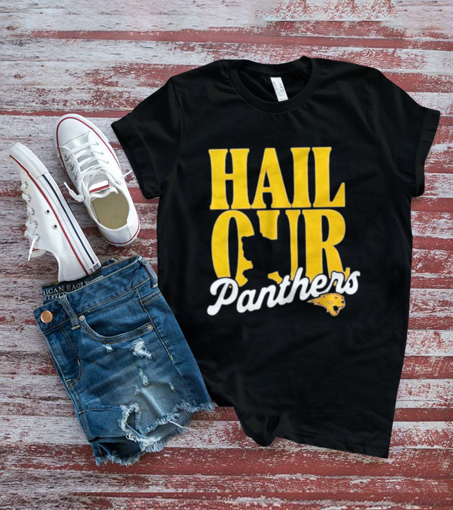 Hail Our Panthers Yellow Text With Panther Head T-Shirt