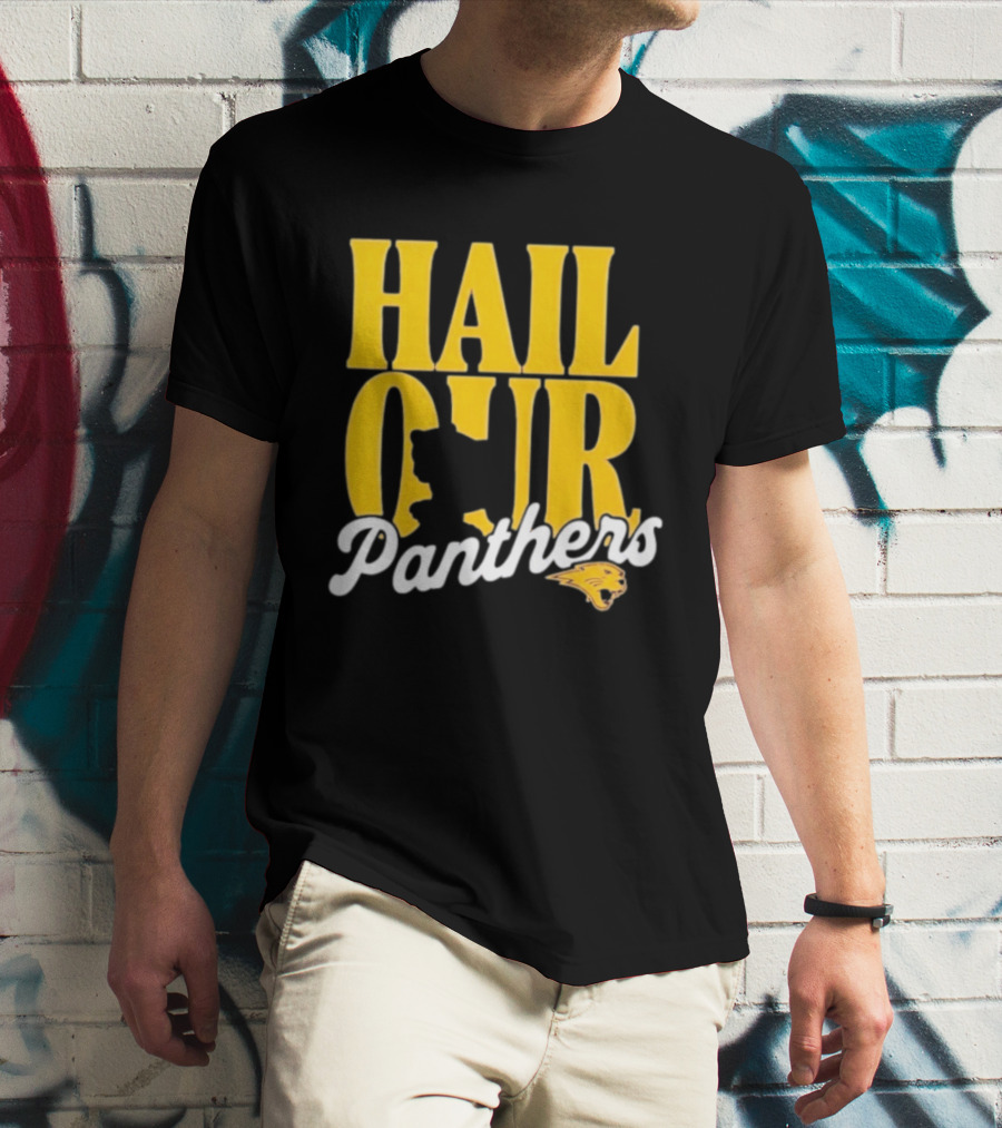 Hail Our Panthers Yellow Text With Panther Head T-Shirt