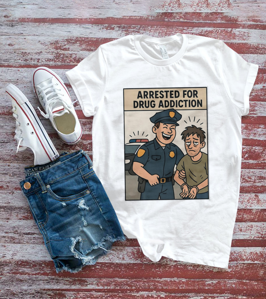 Arrested For Drug Addiction Cartoon Police Officer And Suspect T-Shirt
