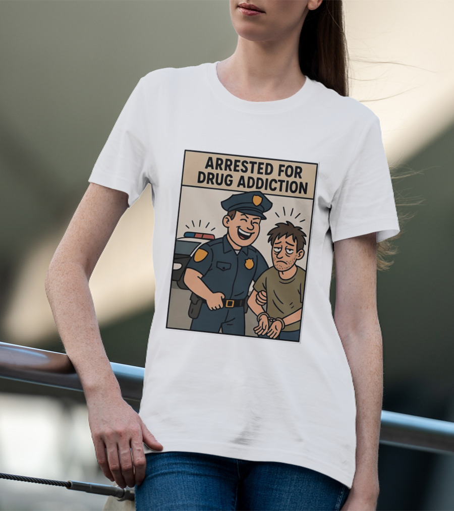 Arrested For Drug Addiction Cartoon Police Officer And Suspect T-Shirt