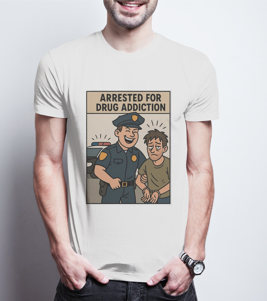 Arrested For Drug Addiction Cartoon Police Officer And Suspect T-Shirt