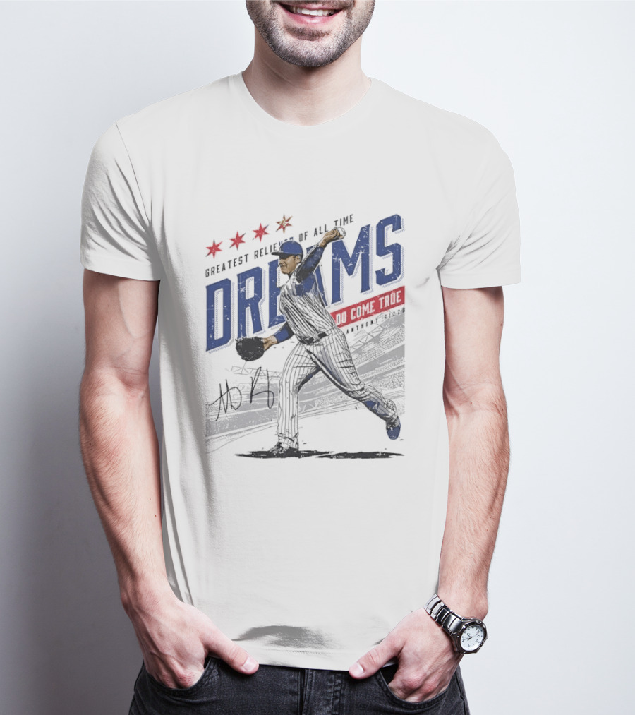 Chicago Cubs Greatest Reliever Of All Time Dreams Do Come True Anthony Rizzo Pitching Stadium Halftone T-Shirt