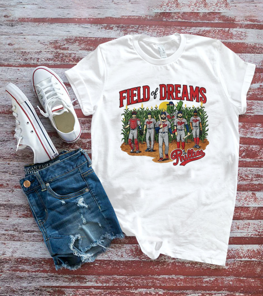 Field Of Dreams Phillies Philadelphia Baseball Players Cornfield Scene T-Shirt