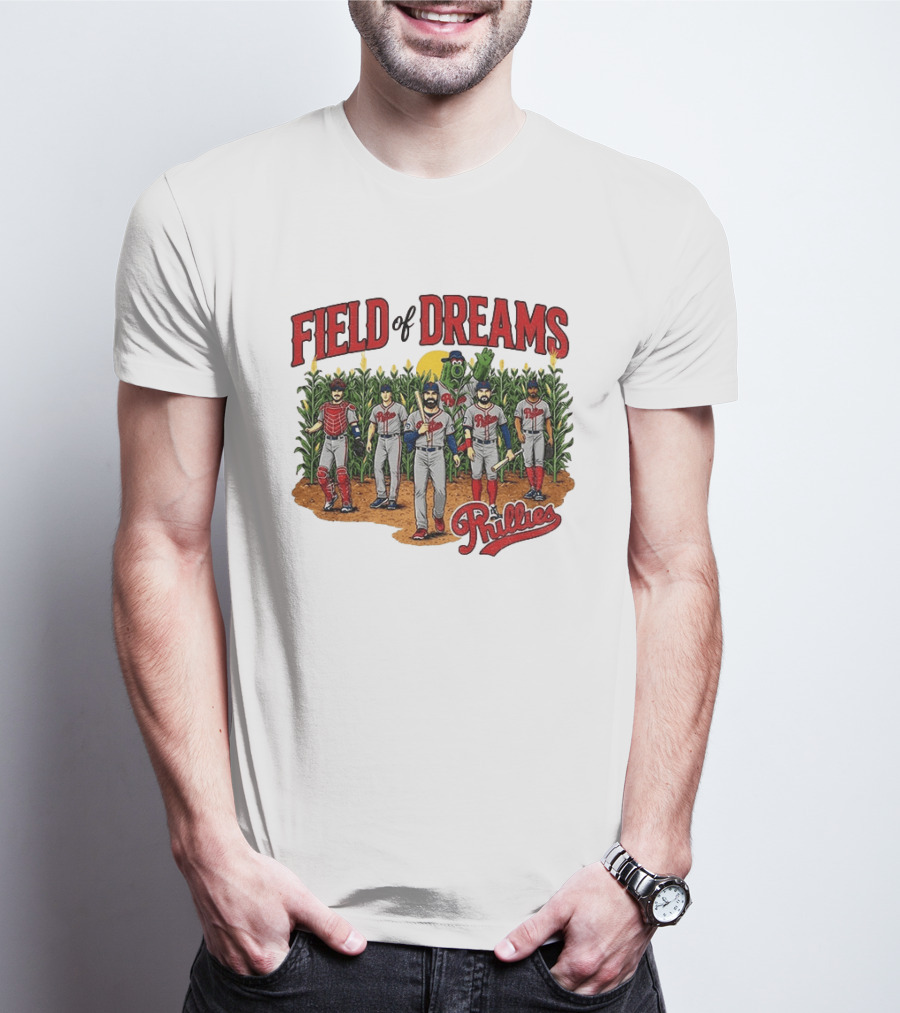 Field Of Dreams Phillies Philadelphia Baseball Players Cornfield Scene T-Shirt