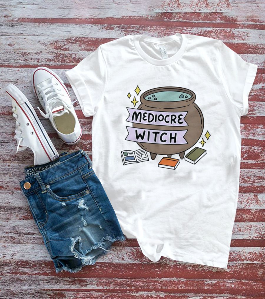 Mediocre Witch Magic Cauldron With Book And Sparkles T-Shirt