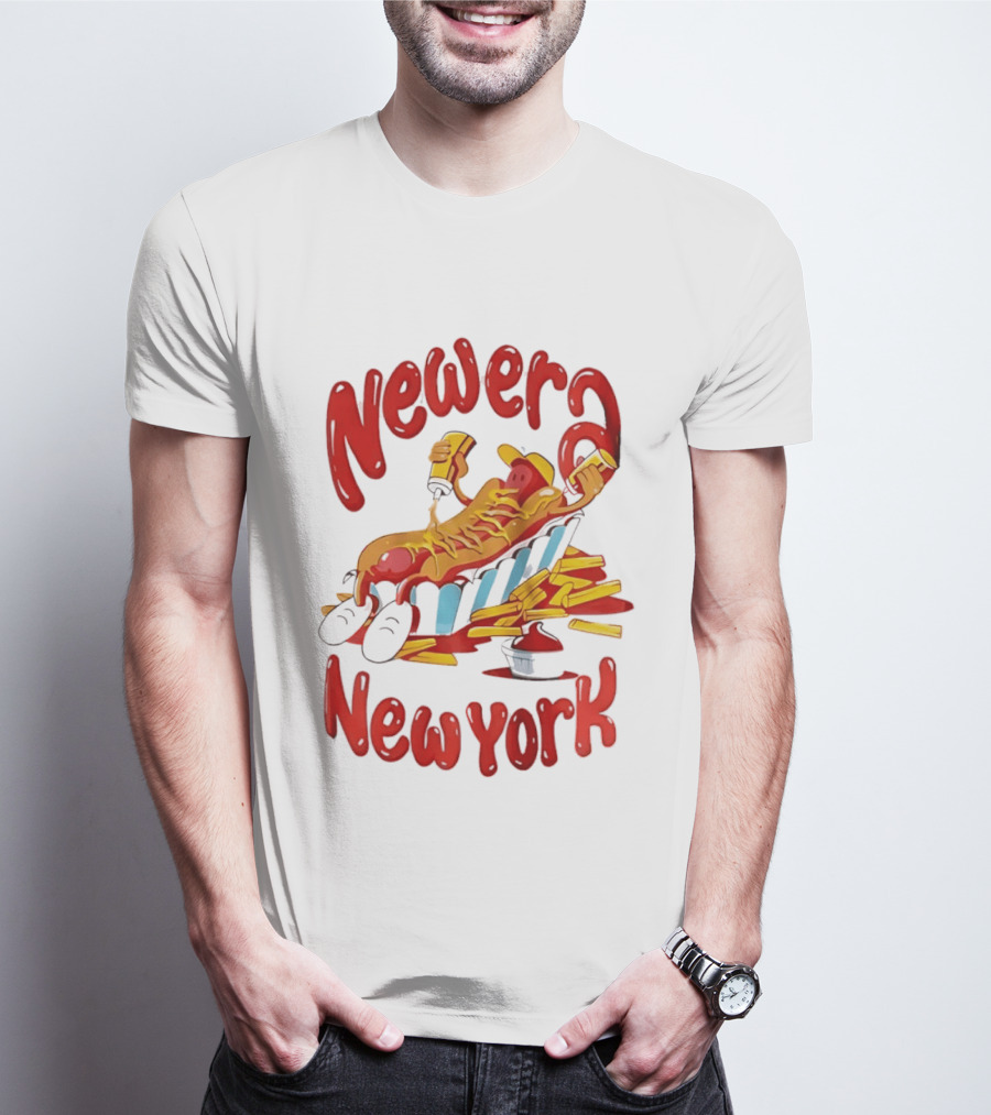 Newer New York Relaxing Hot Dog Beach Ketchup French Fries T-Shirt