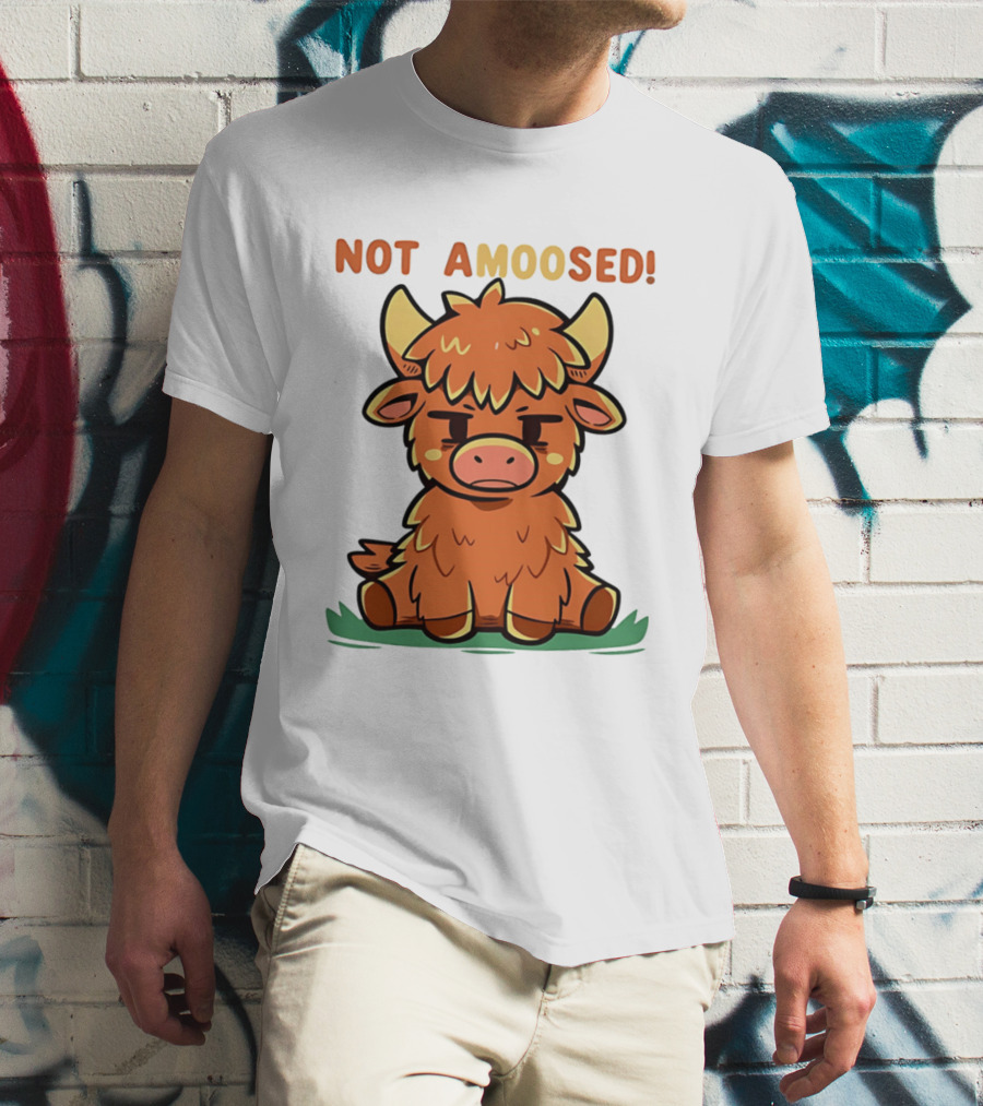 Not Amoosed Cute Grumpy Highland Cow Pun T-Shirt