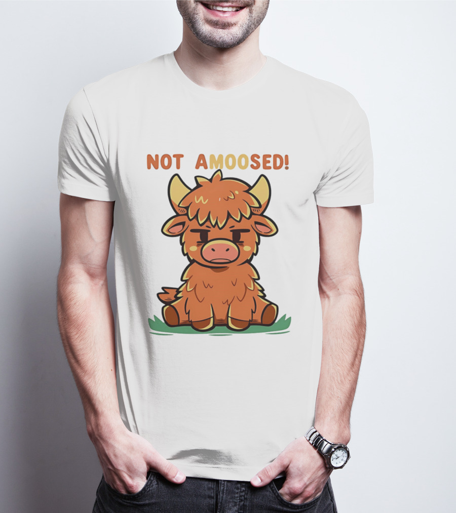 Not Amoosed Cute Grumpy Highland Cow Pun T-Shirt