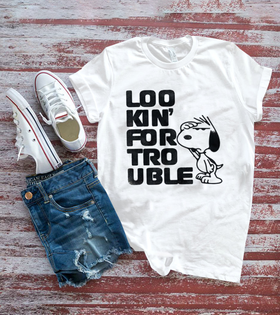 Peanuts Snoopy Lookin' For Trouble Hand Over Eye Distressed T-Shirt