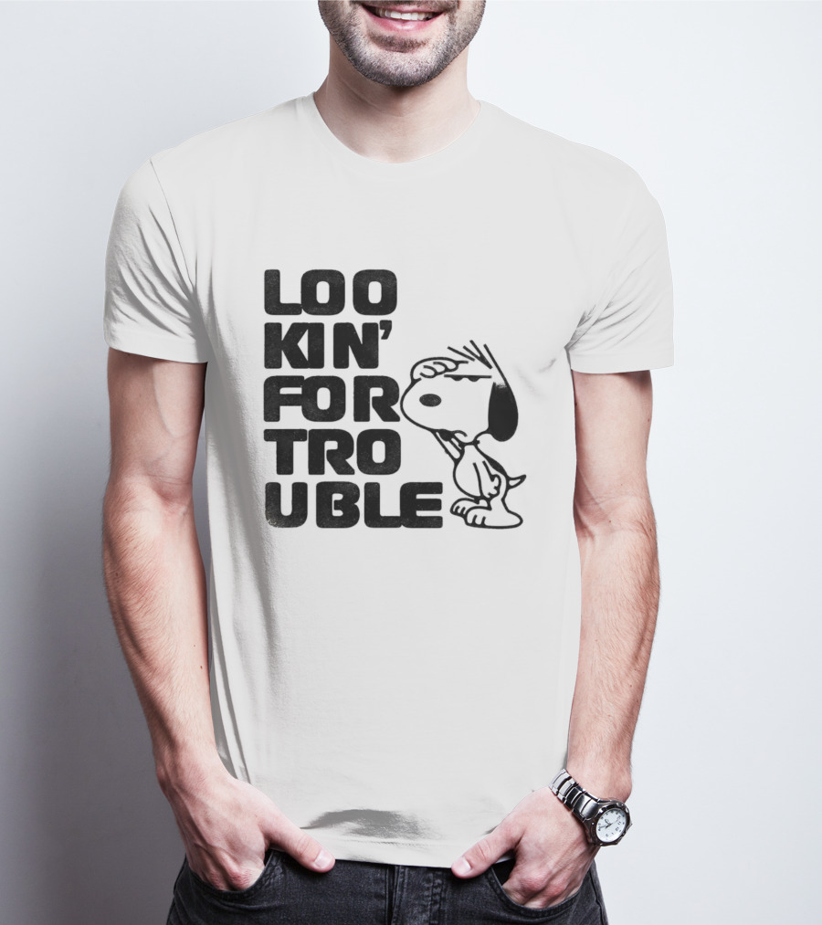 Peanuts Snoopy Lookin' For Trouble Hand Over Eye Distressed T-Shirt