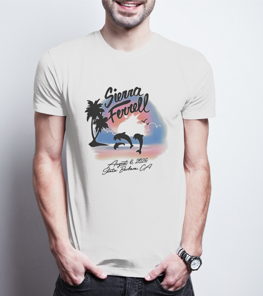 Sierra Ferrell August 6 2023 Santa Barbara CA Dolphins And Palm Trees T-Shirt