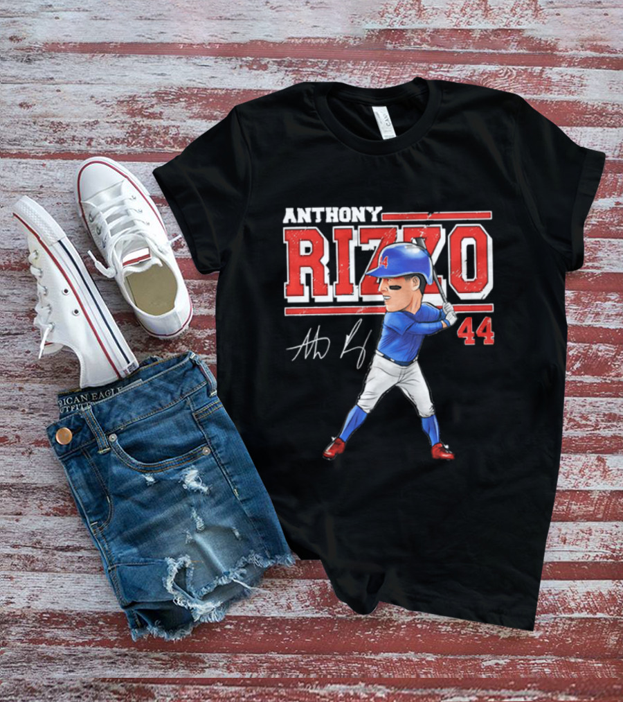 Anthony Rizzo 44 Baseball Player Caricature Batting Stance Distressed Signature T-Shirt