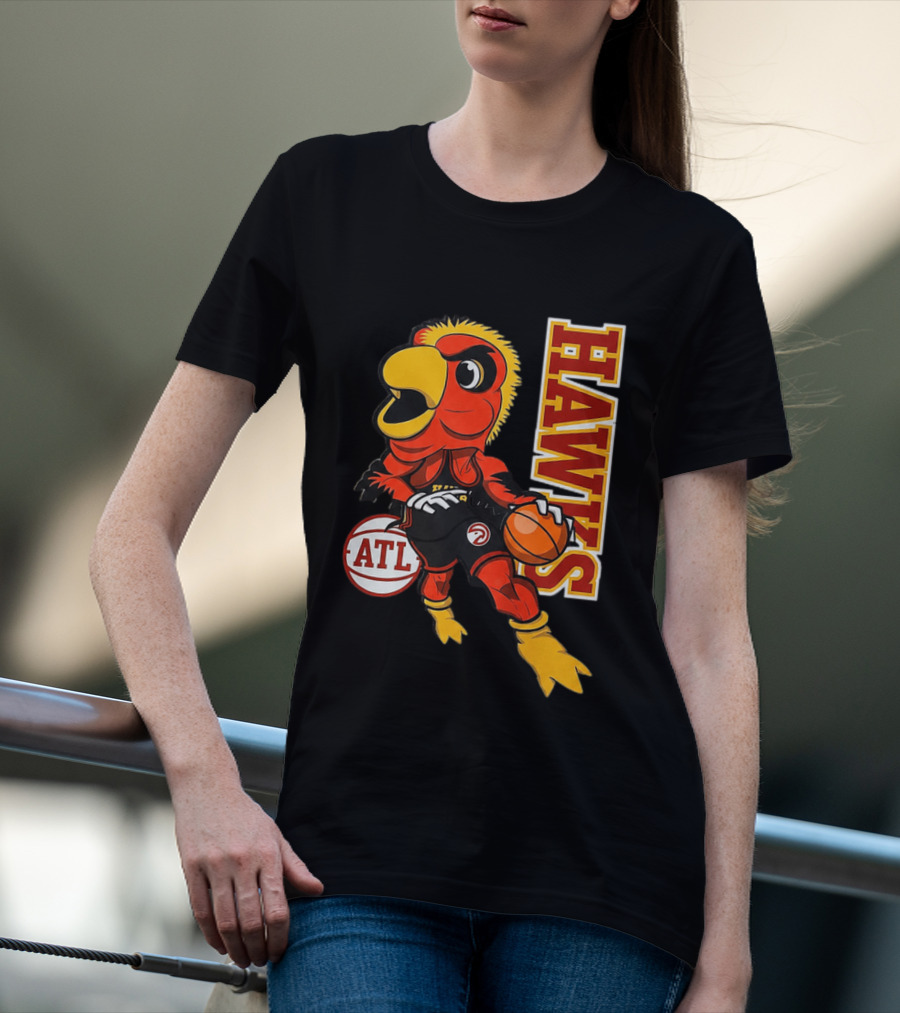Hawks Bird Holding Basketball With ATL T-Shirt