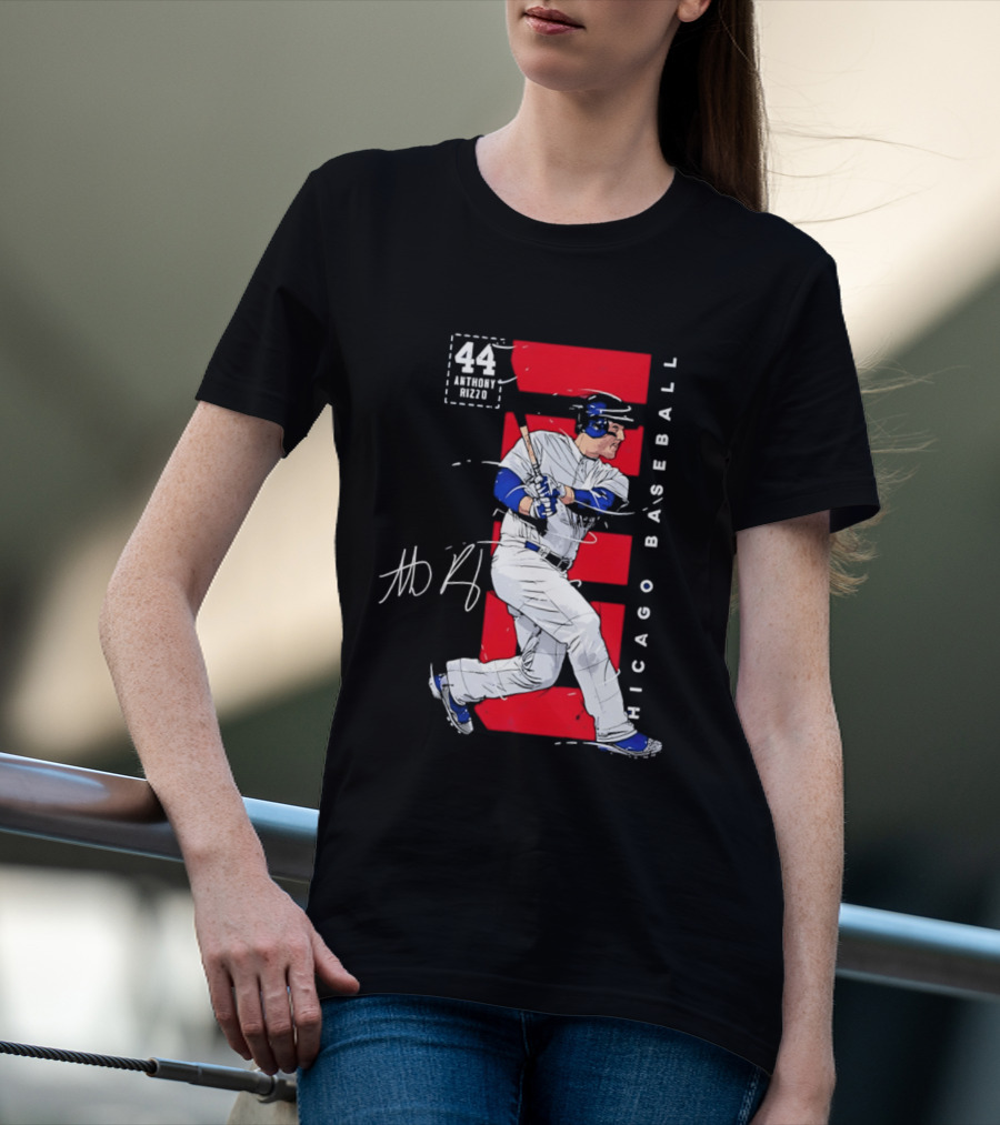 Chicago Baseball 44 Anthony Rizzo Swinging White And Red T-Shirt