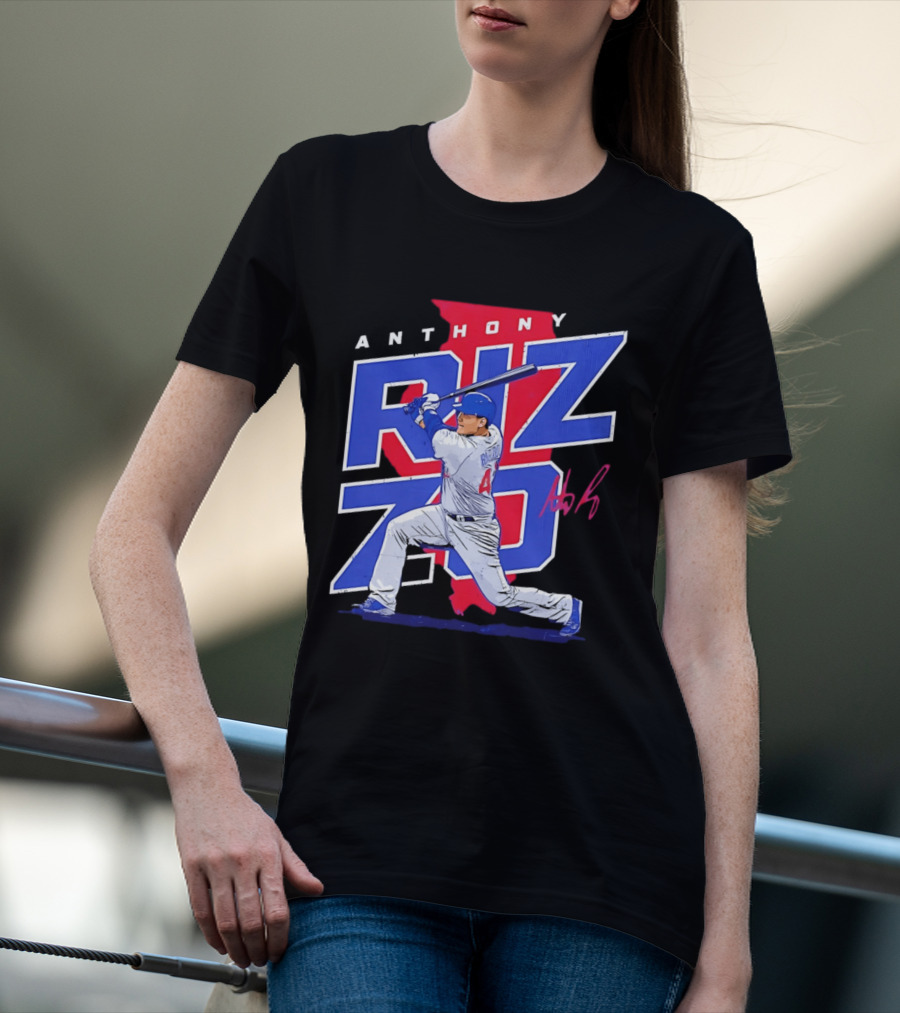 Anthony Rizzo 44 Chicago Cubs Batting Illinois Map T-Shirt