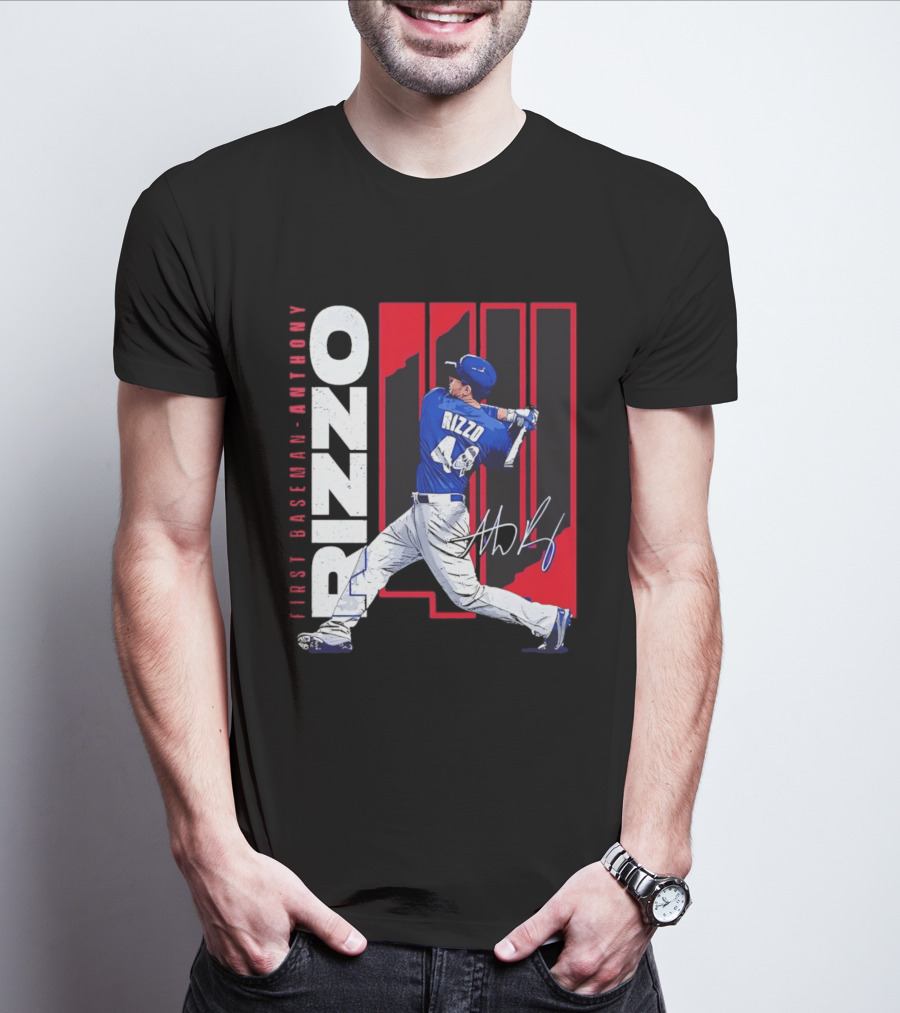 First Baseman Anthony Rizzo Swinging Action 44 Distressed T-Shirt