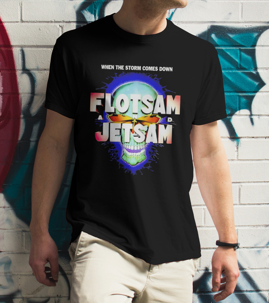Flotsam And Jetsam When The Storm Comes Down Green Skull Blue Aura T-Shirt