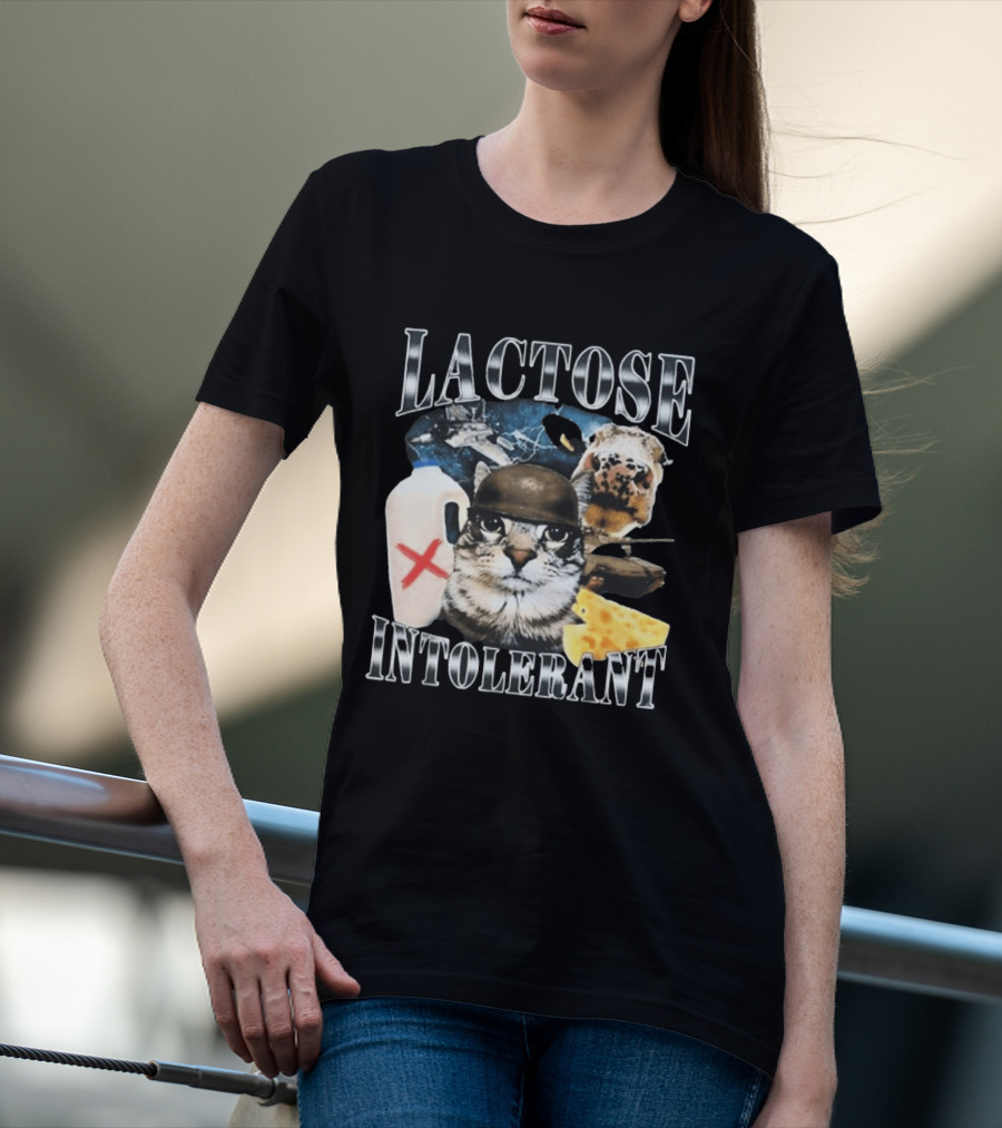 Lactose Tolerant Funny Cat Cheese Milk Jug Helmet Dog Spaceship T-Shirt