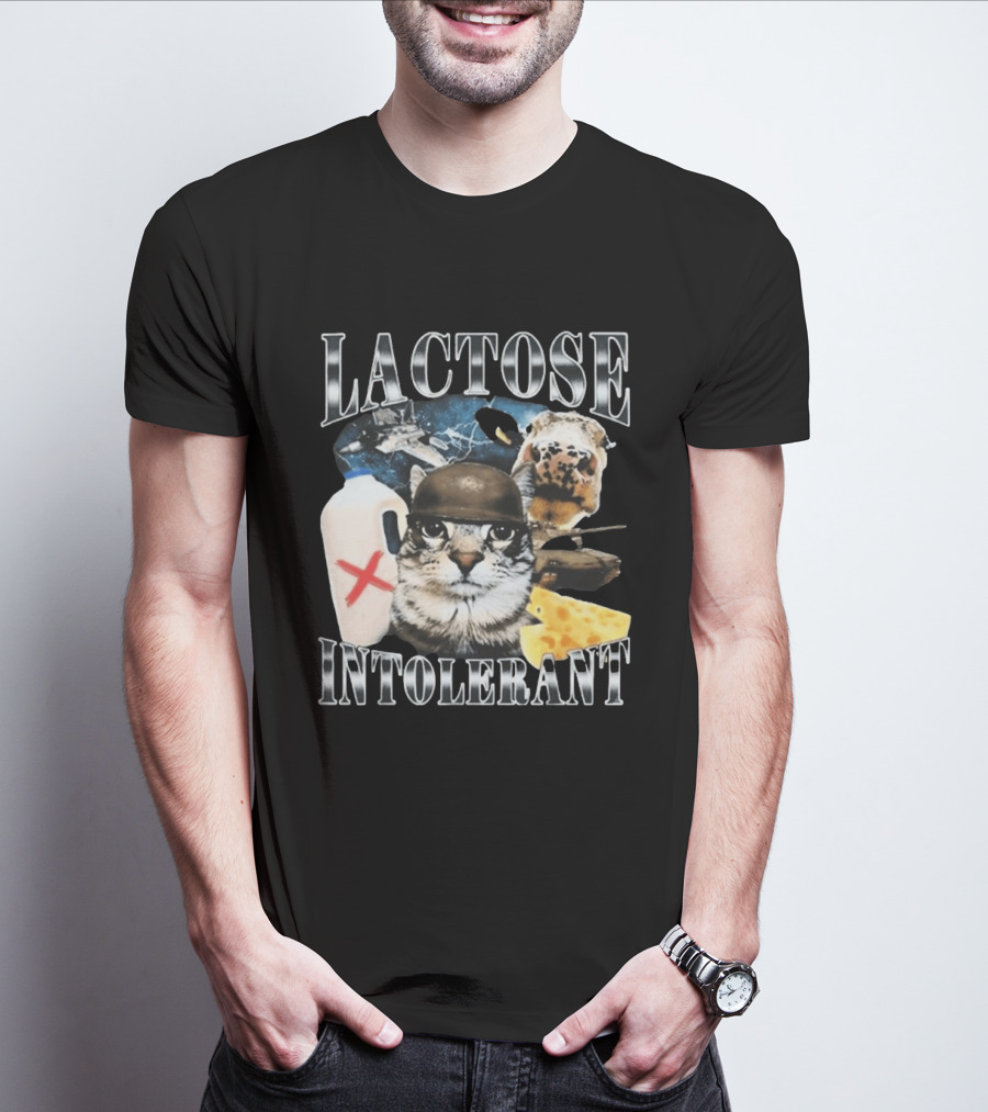 Lactose Tolerant Funny Cat Cheese Milk Jug Helmet Dog Spaceship T-Shirt