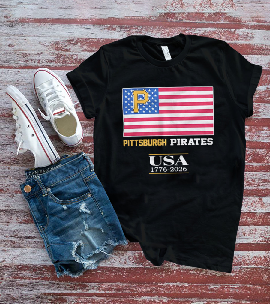Pittsburgh Pirates American Flag USA 1776 2026 Yellow P T-Shirt