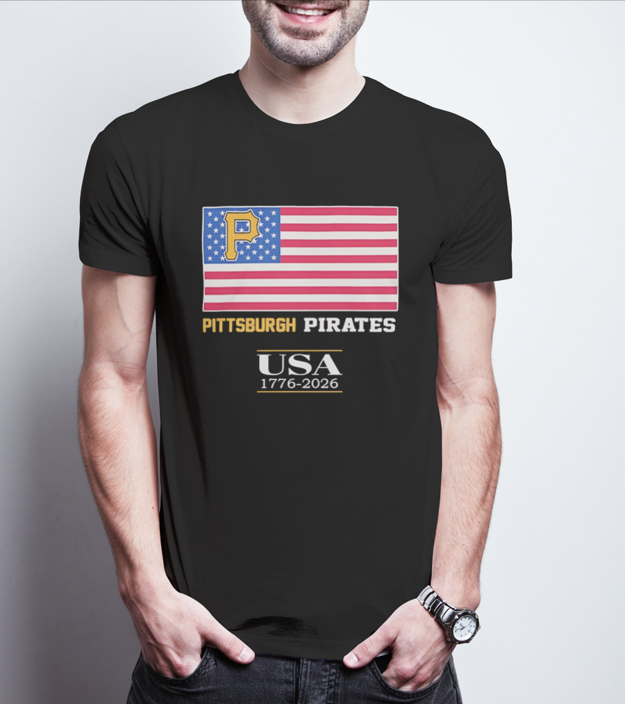 Pittsburgh Pirates American Flag USA 1776 2026 Yellow P T-Shirt