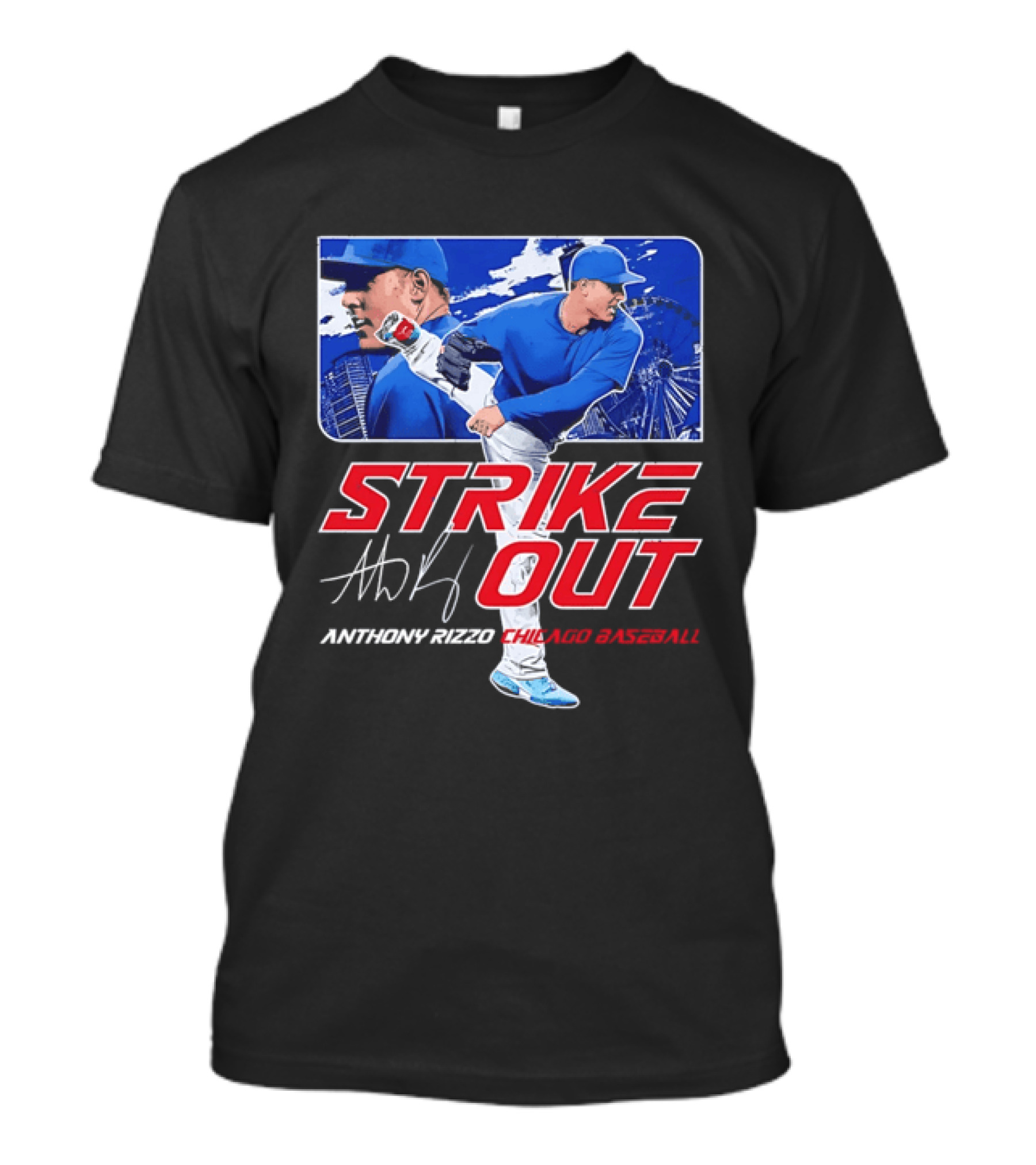 Strike Out Anthony Rizzo Chicago Baseball Pitcher Ferris Wheel Skyline T-Shirt