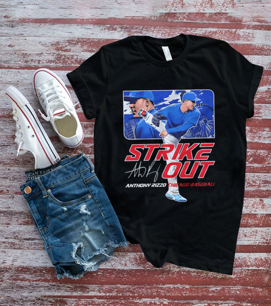 Strike Out Anthony Rizzo Chicago Baseball Pitcher Ferris Wheel Skyline T-Shirt