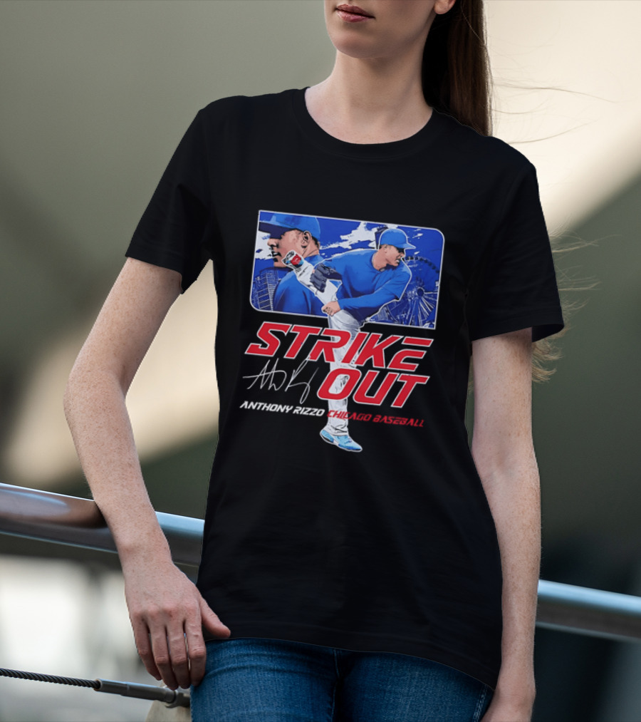 Strike Out Anthony Rizzo Chicago Baseball Pitcher Ferris Wheel Skyline T-Shirt