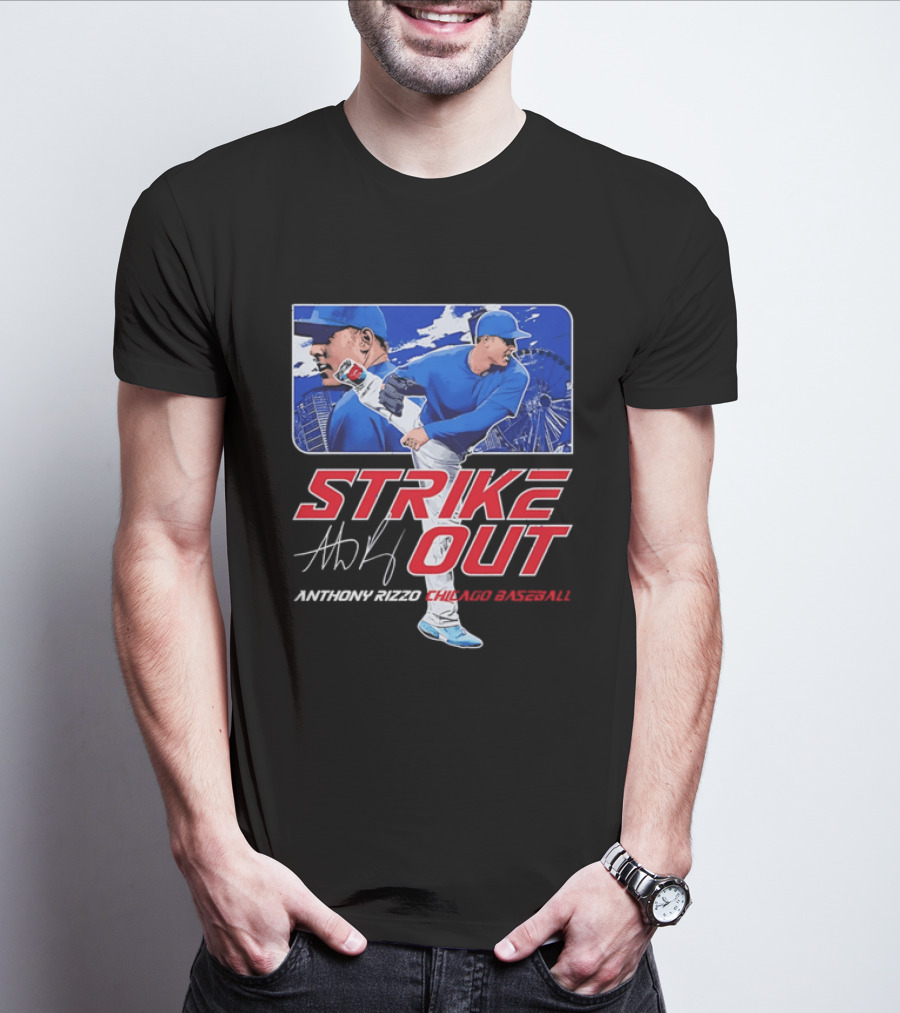 Strike Out Anthony Rizzo Chicago Baseball Pitcher Ferris Wheel Skyline T-Shirt