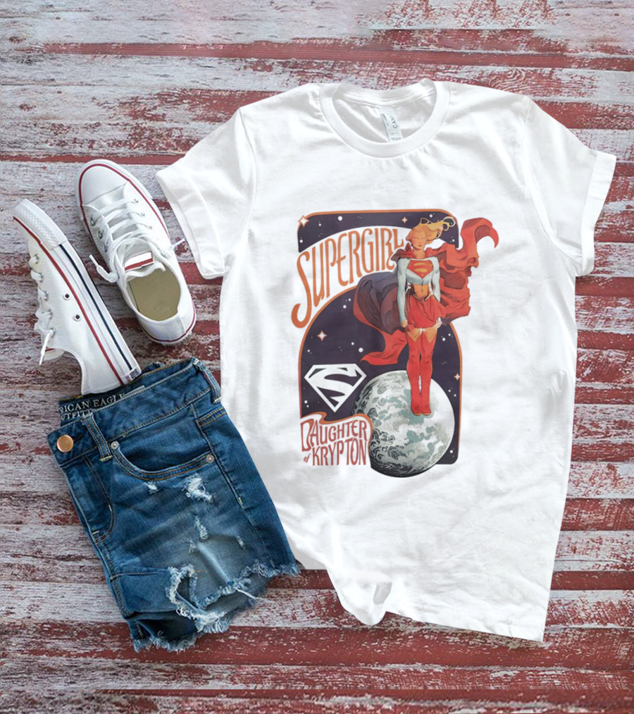 Supergirl Daughter Of Krypton DC Comic Style Superhero Logo Moon Scene T-Shirt