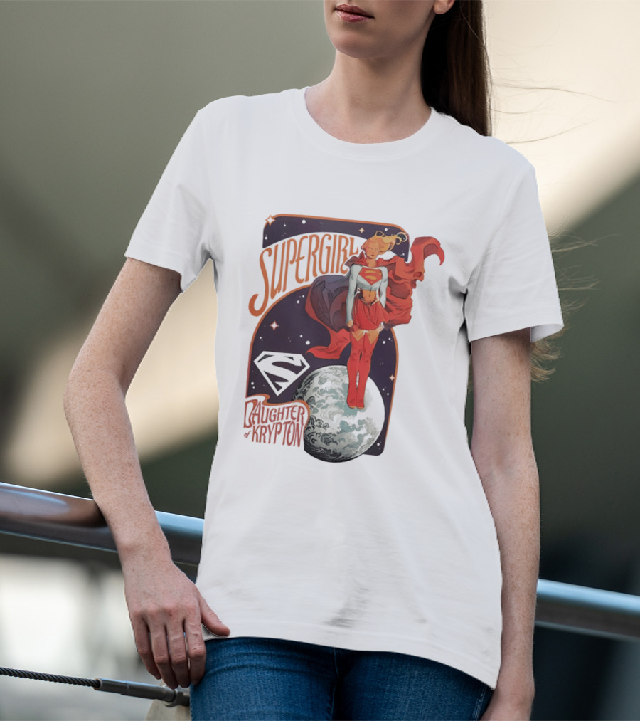 Supergirl Daughter Of Krypton DC Comic Style Superhero Logo Moon Scene T-Shirt